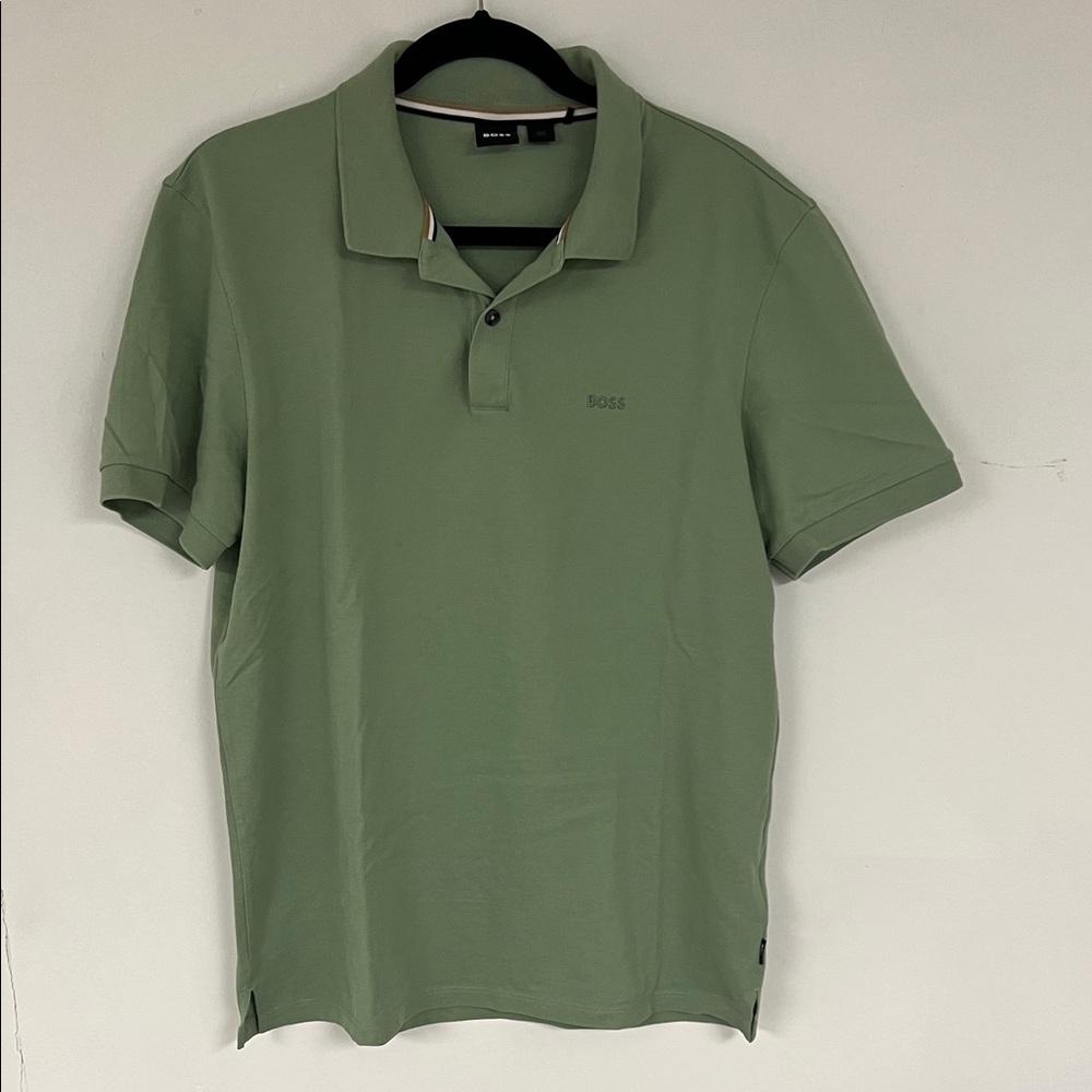 BOSS Men's Sage Green Short-Sleeve Polo